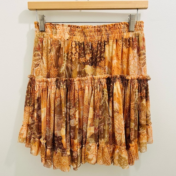 NWT Misa Marion Skirt Small Golden Batik Mesh Ruffles - Picture 4 of 14